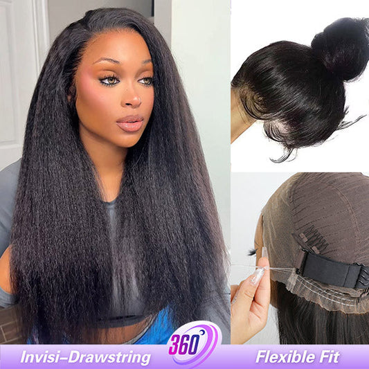 Kinky Straight 360 Lace Front Glueless Wig with Bleached Knots
