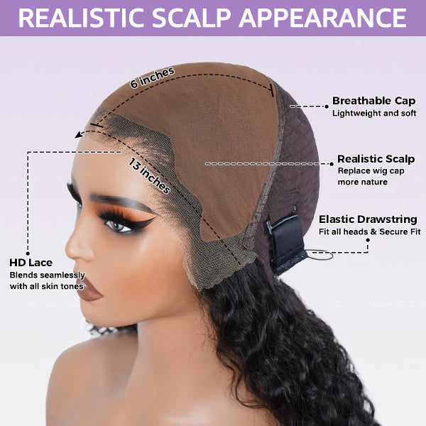 Burmese Curly Glueless Wig Bleached Knots 13x4 13x6 HD Lace Front Wear Go Wig With Flexible Fit Drawstring