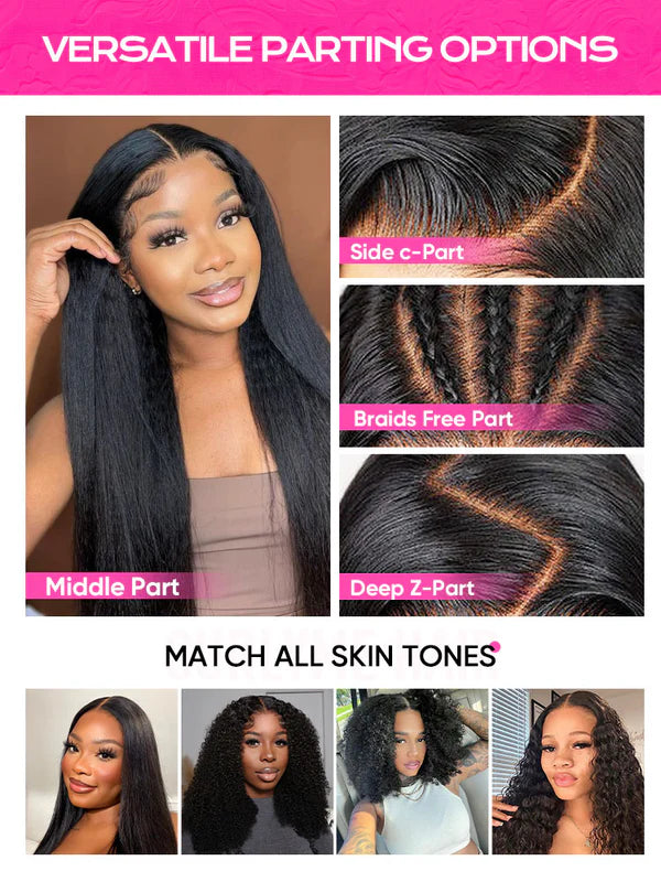 Pre-bleached Kinky Straight Hair Wear Go Glueless Wig 7x5 Pre-cut HD Lace Pre-plucked