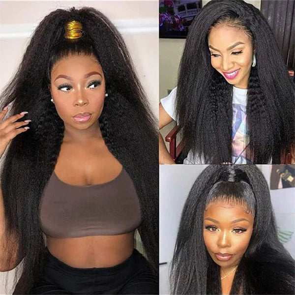 Kinky Straight 360 Lace Front Glueless Wig with Bleached Knots