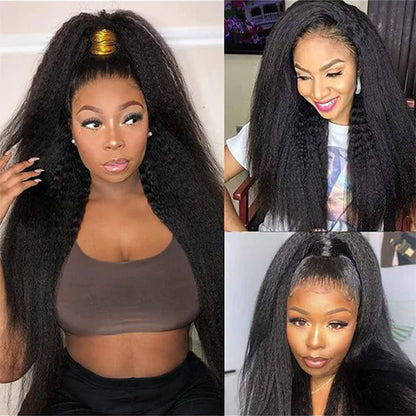 Kinky Straight 360 Lace Front Glueless Wig with Bleached Knots