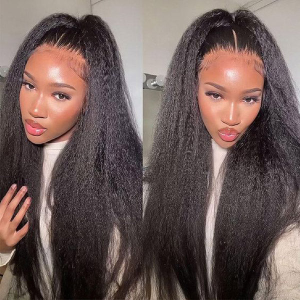 Kinky Straight 360 Lace Front Glueless Wig with Bleached Knots