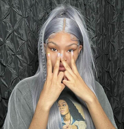 Brazilian Straight Silver Grey Lace Front Human Hair Wigs 180% Density